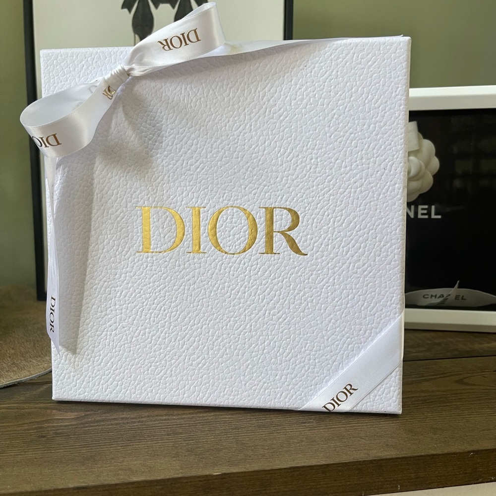 Dior hard shell gift box with gold imprint Dior white ribbon
